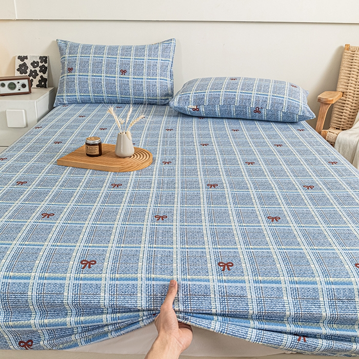 91家纺网 家纺一手货源 找家纺 芃成家纺 2025新款加厚老粗布原棉床笠亲肤单床笠 千千结-兰