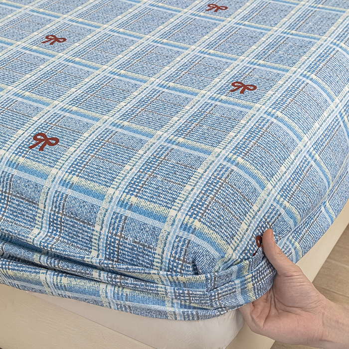 91家纺网 家纺一手货源 找家纺 芃成家纺 2025新款加厚老粗布原棉床笠亲肤单床笠 千千结-兰