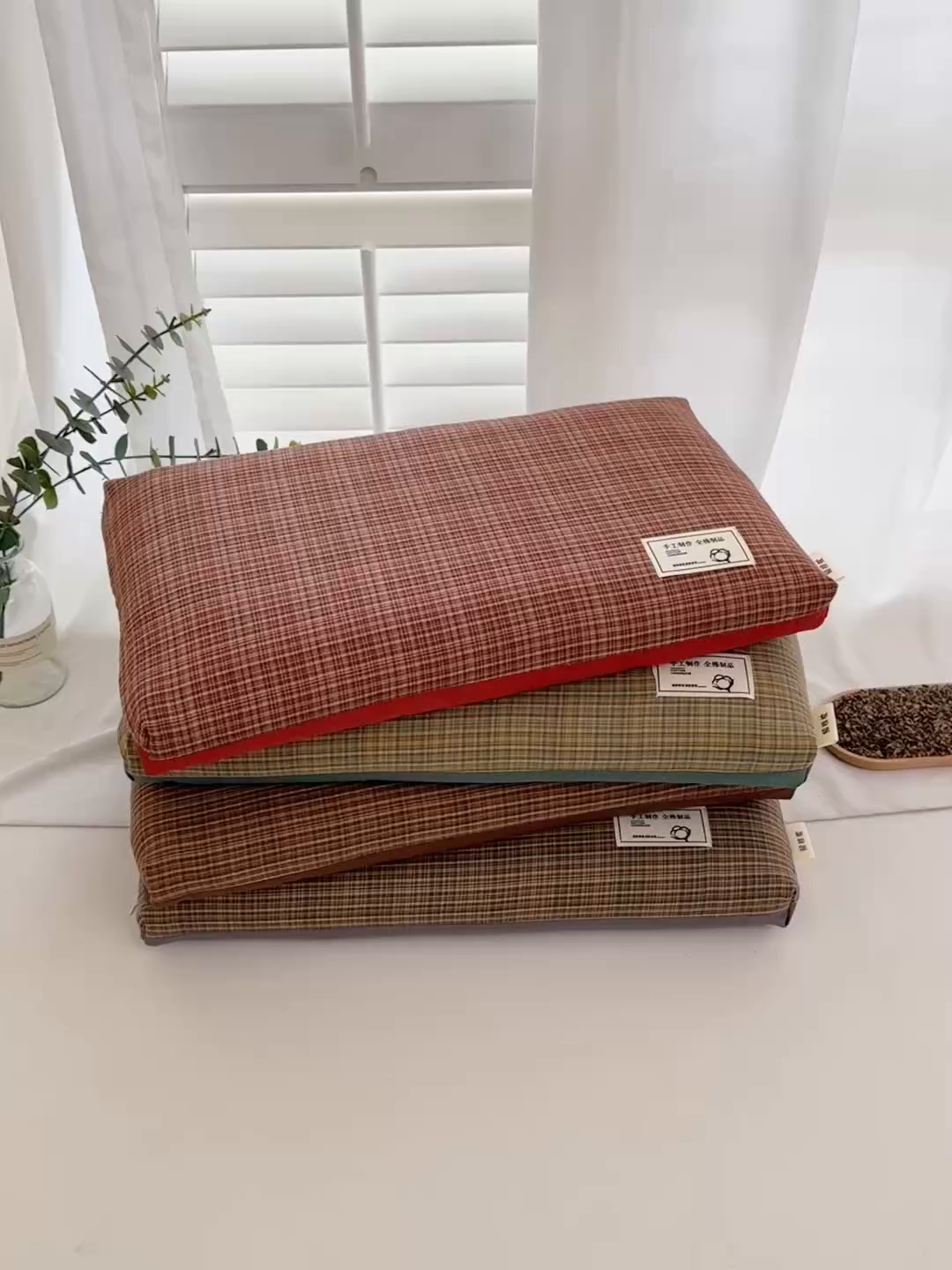 91家纺网 家纺一手货源 找家纺 （总）织布人 2025春夏新款荞麦枕全棉纯棉色织立体无印风荞麦枕头学生宿舍成人家用枕芯单枕芯