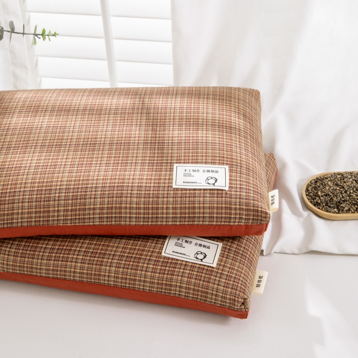 91家纺网 家纺一手货源 找家纺 （总）织布人 2025春夏新款荞麦枕全棉纯棉色织立体无印风荞麦枕头学生宿舍成人家用枕芯单枕芯