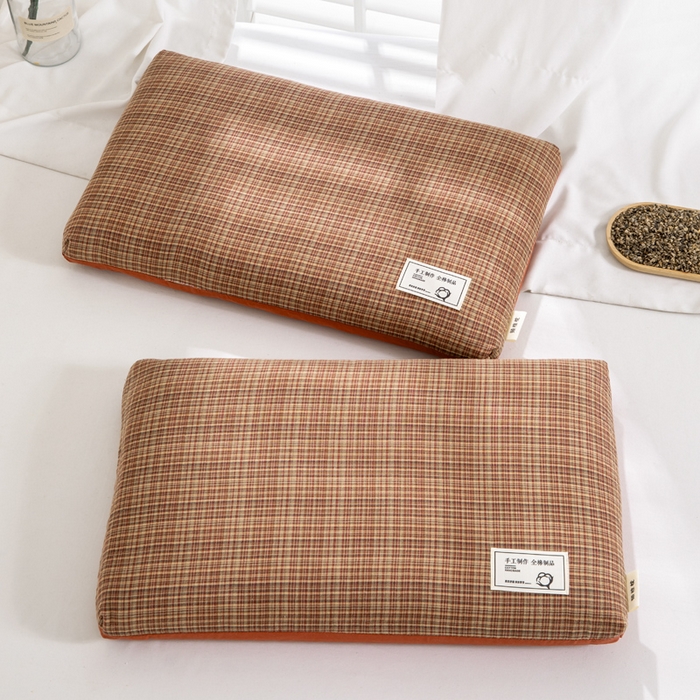 91家纺网 家纺一手货源 找家纺 （总）织布人 2025春夏新款荞麦枕全棉纯棉色织立体无印风荞麦枕头学生宿舍成人家用枕芯单枕芯