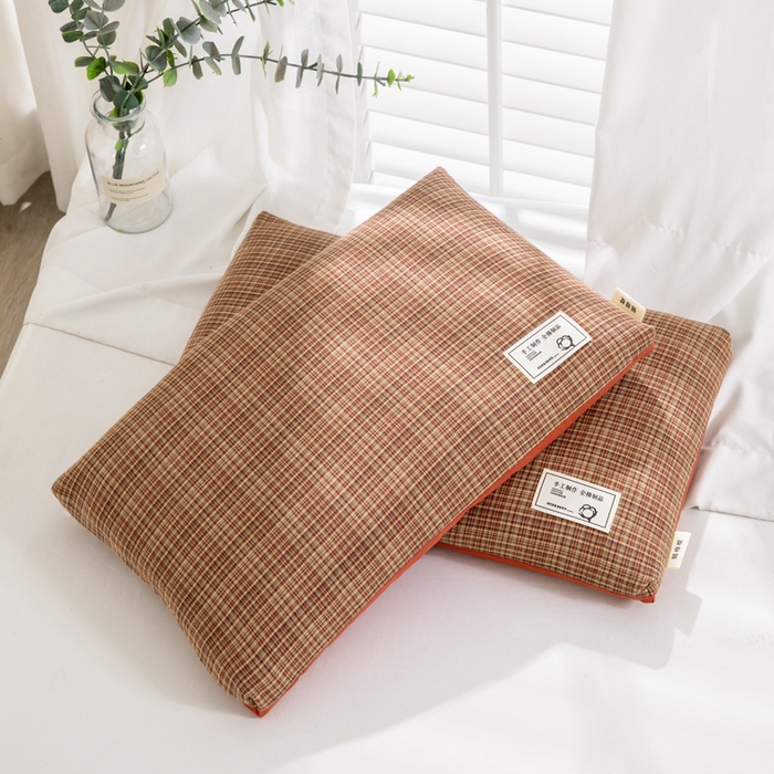 91家纺网 家纺一手货源 找家纺 （总）织布人 2025春夏新款荞麦枕全棉纯棉色织立体无印风荞麦枕头学生宿舍成人家用枕芯单枕芯