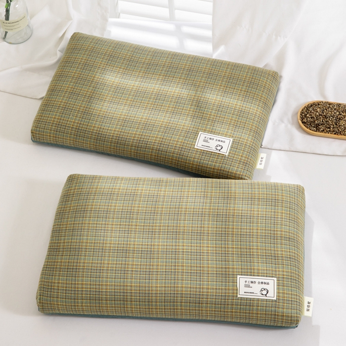 91家纺网 家纺一手货源 找家纺 织布人 2025春夏新款荞麦枕全棉纯棉色织立体无印风荞麦枕头学生宿舍成人家用枕芯单枕芯 全棉色织立体荞麦枕-朱羽 35x55cm/只