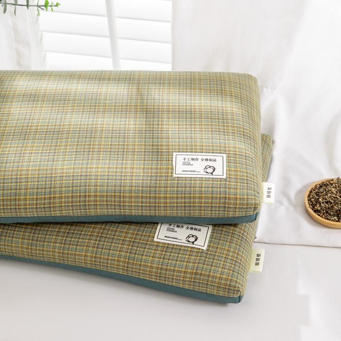 91家纺网 家纺一手货源 找家纺 织布人 2025春夏新款荞麦枕全棉纯棉色织立体无印风荞麦枕头学生宿舍成人家用枕芯单枕芯 全棉色织立体荞麦枕-朱羽 35x55cm/只