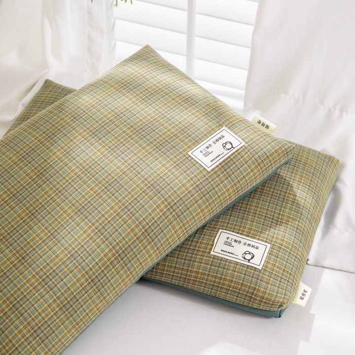 91家纺网 家纺一手货源 找家纺 织布人 2025春夏新款荞麦枕全棉纯棉色织立体无印风荞麦枕头学生宿舍成人家用枕芯单枕芯 全棉色织立体荞麦枕-朱羽 35x55cm/只