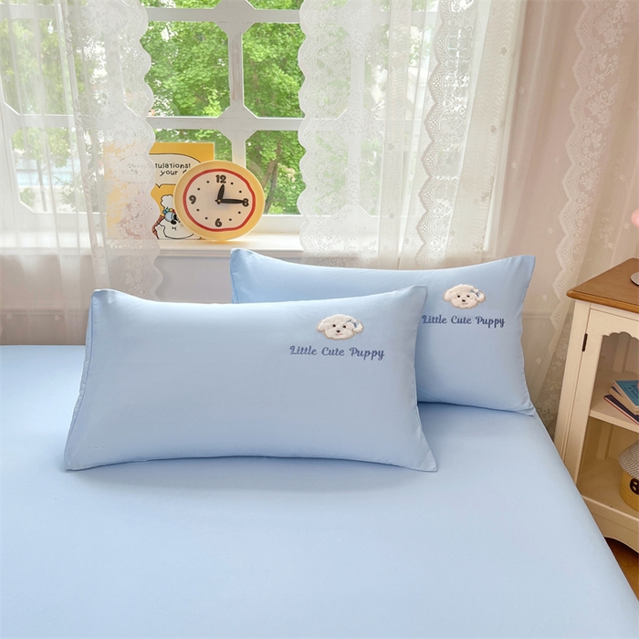 91家纺网 家纺一手货源 找家纺 梦舒羽 2025春夏新款水洗棉兔毛绒贴布绣枕套单枕套（带买家秀） 萌萌幸运汪-海盐兰