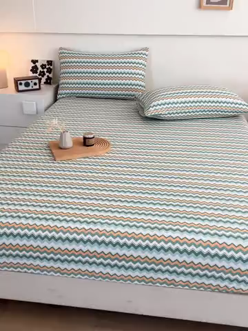 91家纺网 家纺一手货源 找家纺 芃成家纺 2025新款加厚老粗布原棉床笠亲肤单床笠 波西米亚-绿