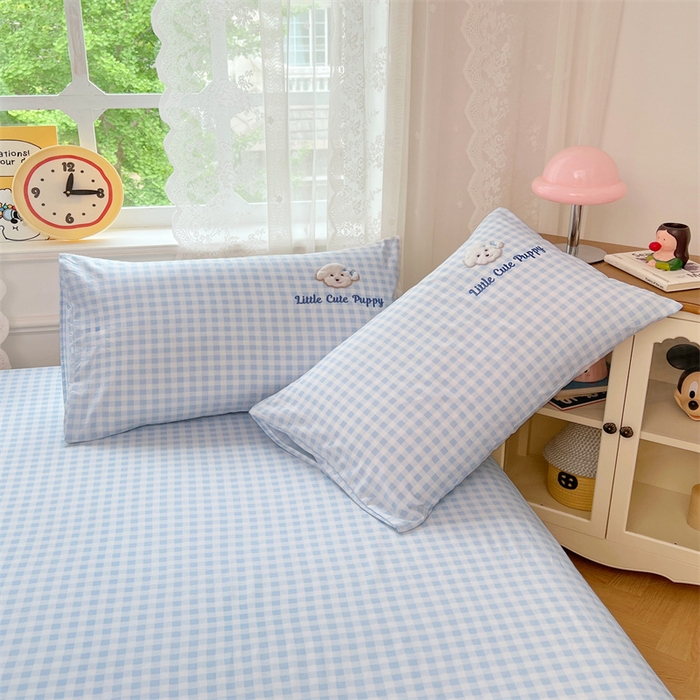 91家纺网 家纺一手货源 找家纺 梦舒羽 2025春夏新款水洗棉兔毛绒贴布绣枕套单枕套（带买家秀） 萌萌幸运汪-冰川蓝格