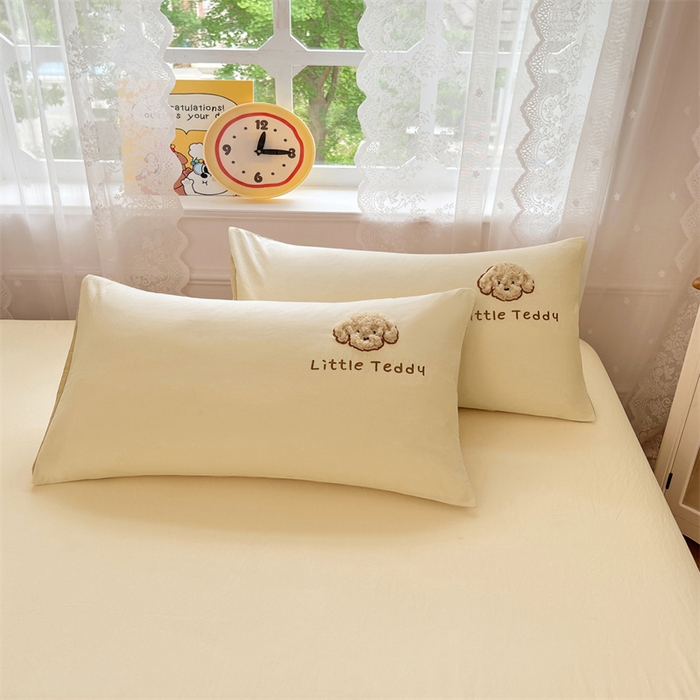 梦舒羽 2025春夏新款水洗棉兔毛绒贴布绣枕套单枕套（带买家秀） 泰迪卷卷-芝士黄