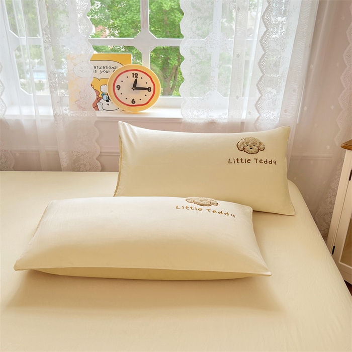 91家纺网 家纺一手货源 找家纺 梦舒羽 2025春夏新款水洗棉兔毛绒贴布绣枕套单枕套（带买家秀） 泰迪卷卷-芝士黄