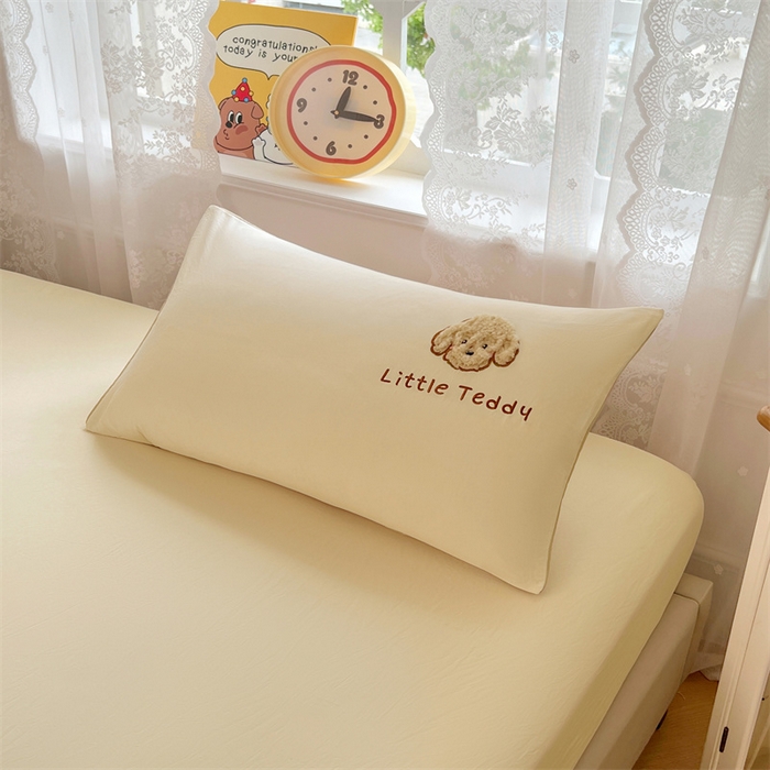 91家纺网 家纺一手货源 找家纺 梦舒羽 2025春夏新款水洗棉兔毛绒贴布绣枕套单枕套（带买家秀） 泰迪卷卷-芝士黄