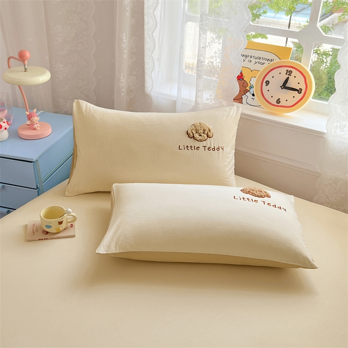 91家纺网 家纺一手货源 找家纺 梦舒羽 2025春夏新款水洗棉兔毛绒贴布绣枕套单枕套（带买家秀） 泰迪卷卷-芝士黄