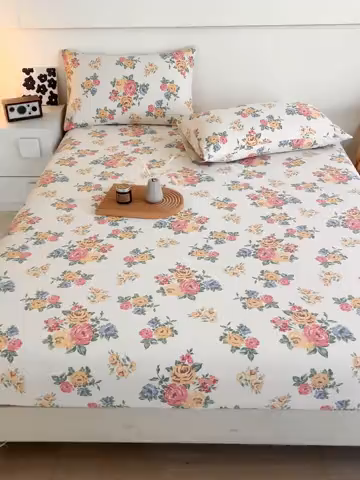 91家纺网 家纺一手货源 找家纺 芃成家纺 2025新款加厚老粗布原棉床笠亲肤单床笠 繁花