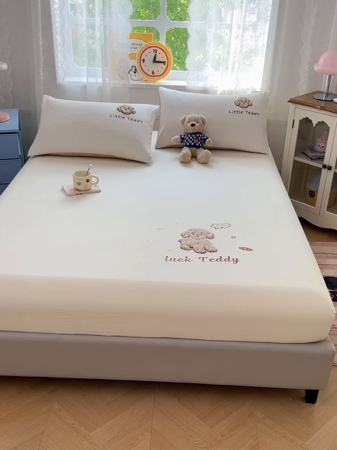 91家纺网 家纺一手货源 找家纺 梦舒羽 2025春夏新款水洗棉兔毛绒贴布绣枕套单枕套（带买家秀） 泰迪卷卷-芝士黄