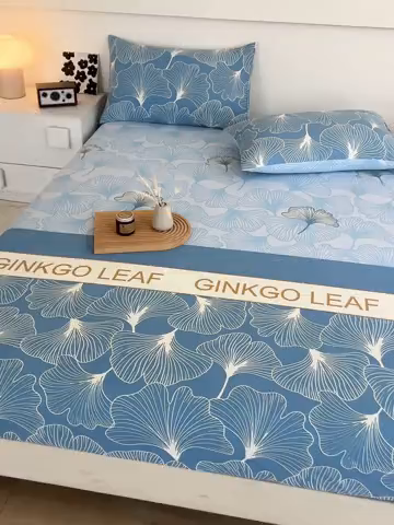 91家纺网 家纺一手货源 找家纺 芃成家纺 2025新款加厚老粗布原棉床笠亲肤单床笠 流光银杏-兰