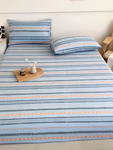 91家纺网 家纺一手货源 找家纺 芃成家纺 2025新款加厚老粗布原棉床笠亲肤单床笠 律动-兰