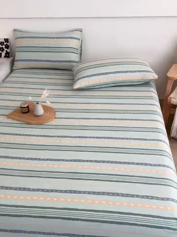 91家纺网 家纺一手货源 找家纺 芃成家纺 2025新款加厚老粗布原棉床笠亲肤单床笠 律动-绿