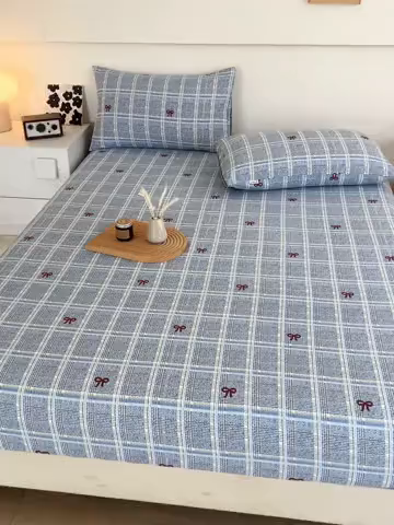 91家纺网 家纺一手货源 找家纺 芃成家纺 2025新款加厚老粗布原棉床笠亲肤单床笠 千千结-兰