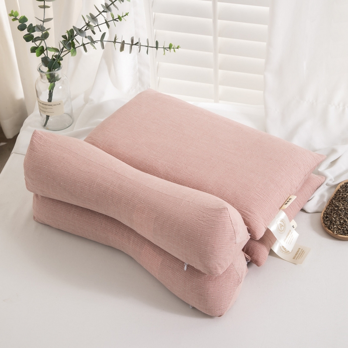 91家纺网 家纺一手货源 找家纺 织布人 2025春夏新款荞麦枕全棉纯棉牵引组合枕反弓拉伸颈椎枕头可拆卸两用枕芯单枕芯 菱形牵引组合枕-粉色【小号】 