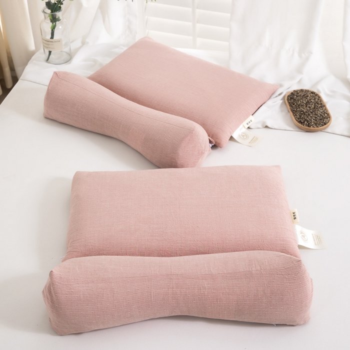 91家纺网 家纺一手货源 找家纺 织布人 2025春夏新款荞麦枕全棉纯棉牵引组合枕反弓拉伸颈椎枕头可拆卸两用枕芯单枕芯 菱形牵引组合枕-粉色【小号】 