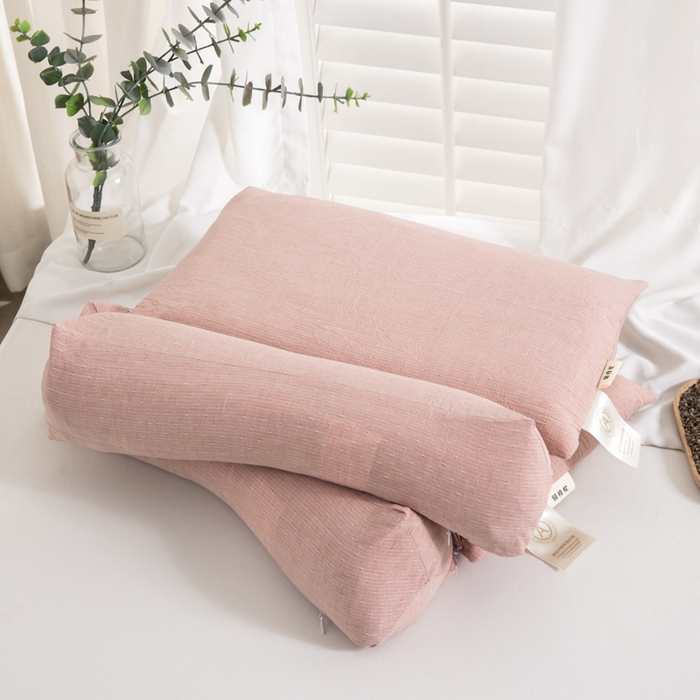 91家纺网 家纺一手货源 找家纺 织布人 2025春夏新款荞麦枕全棉纯棉牵引组合枕反弓拉伸颈椎枕头可拆卸两用枕芯单枕芯 菱形牵引组合枕-粉色【小号】 