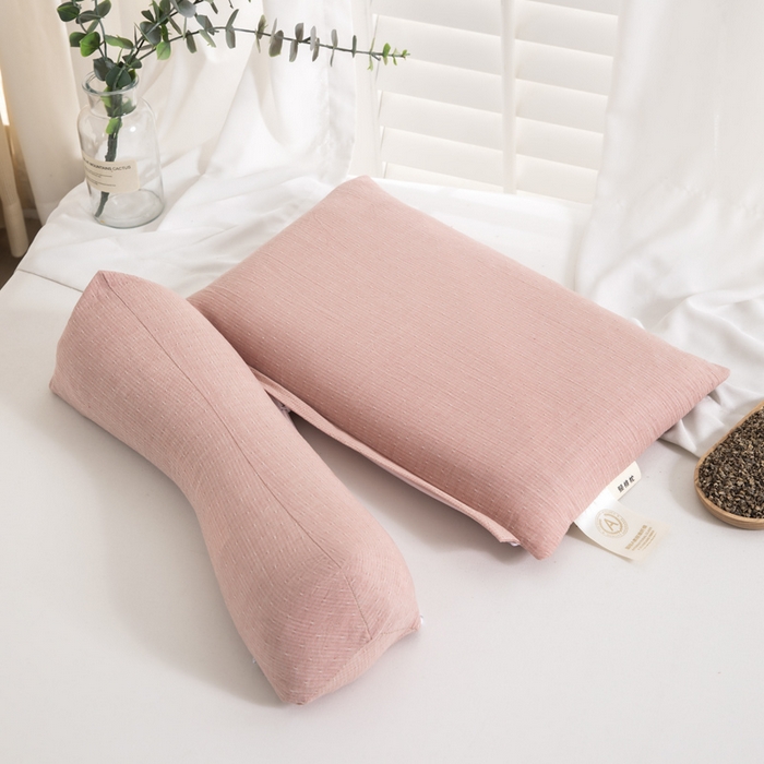 91家纺网 家纺一手货源 找家纺 织布人 2025春夏新款荞麦枕全棉纯棉牵引组合枕反弓拉伸颈椎枕头可拆卸两用枕芯单枕芯 菱形牵引组合枕-粉色【小号】 