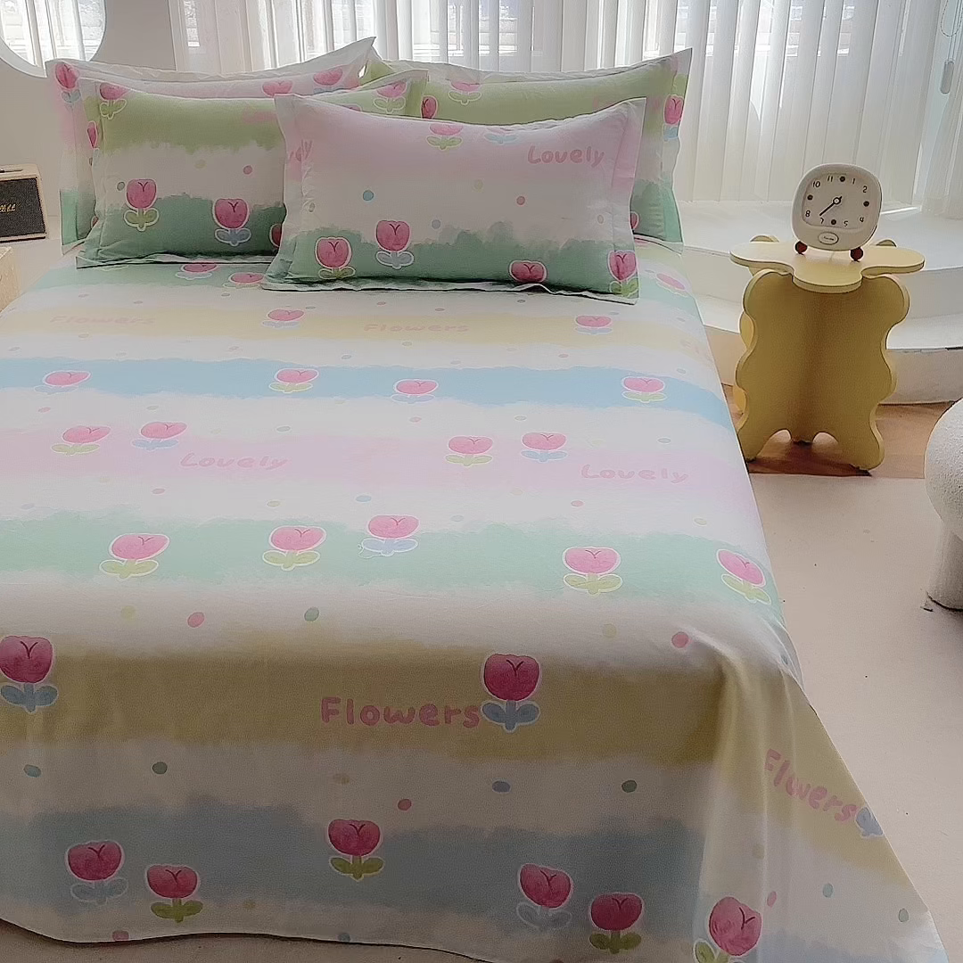 91家纺网 家纺一手货源 找家纺 优家居 2025新款纯棉13370床单单件印花100%全棉纯棉加厚大学生宿舍三件套 禾郁