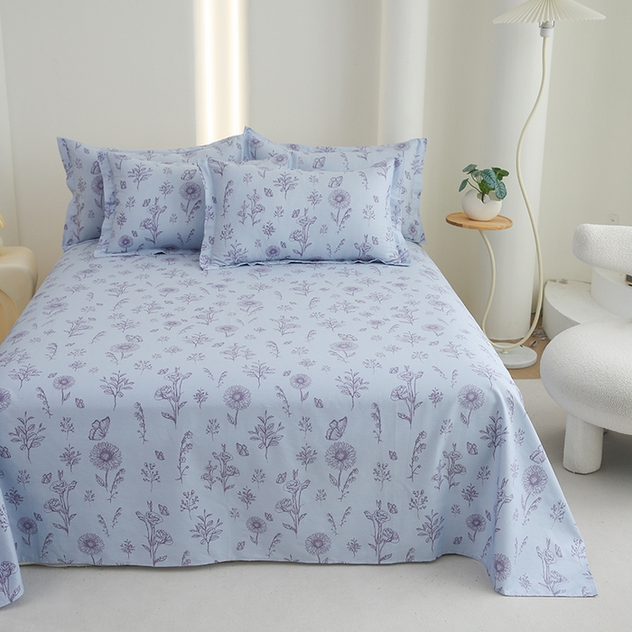 优家居 2025新款纯棉13370床单单件印花100%全棉纯棉加厚大学生宿舍三件套 花草集-蓝