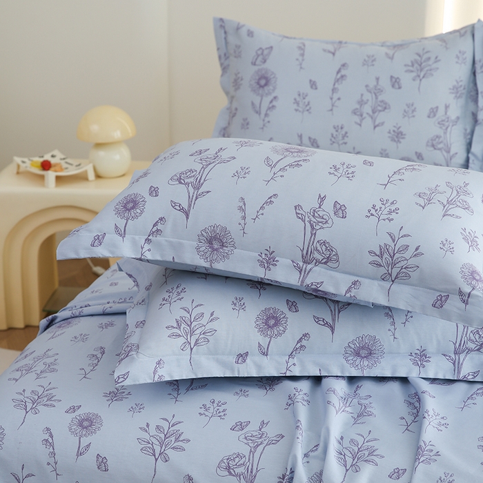 91家纺网 家纺一手货源 找家纺 优家居 2025新款纯棉13370床单单件印花100%全棉纯棉加厚大学生宿舍三件套 花草集-蓝