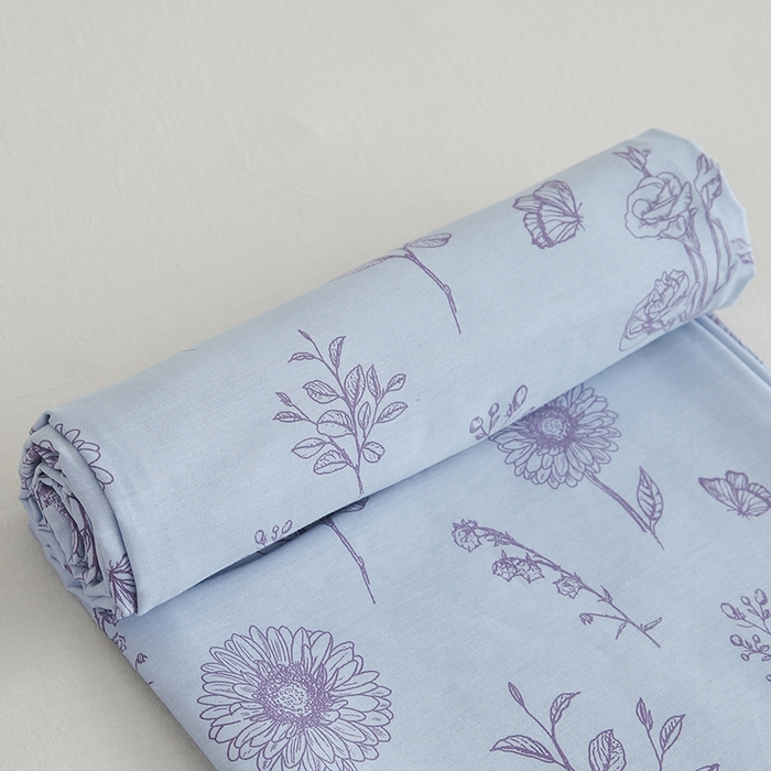 91家纺网 家纺一手货源 找家纺 优家居 2025新款纯棉13370床单单件印花100%全棉纯棉加厚大学生宿舍三件套 花草集-蓝