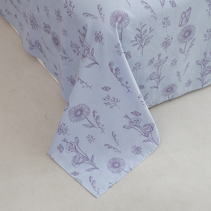 91家纺网 家纺一手货源 找家纺 优家居 2025新款纯棉13370床单单件印花100%全棉纯棉加厚大学生宿舍三件套 花草集-蓝