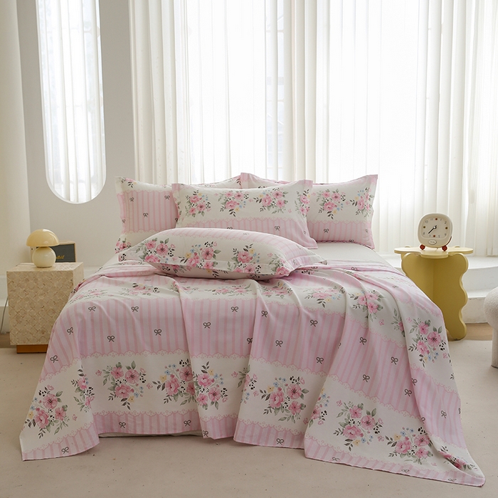 91家纺网 家纺一手货源 找家纺 优家居 2025新款纯棉13370床单单件印花100%全棉纯棉加厚大学生宿舍三件套 花香语意