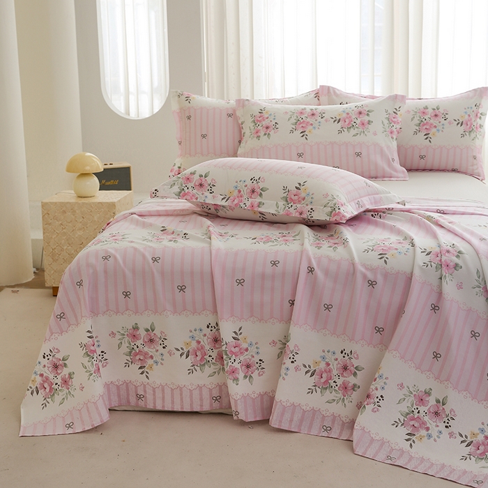 91家纺网 家纺一手货源 找家纺 优家居 2025新款纯棉13370床单单件印花100%全棉纯棉加厚大学生宿舍三件套 花香语意