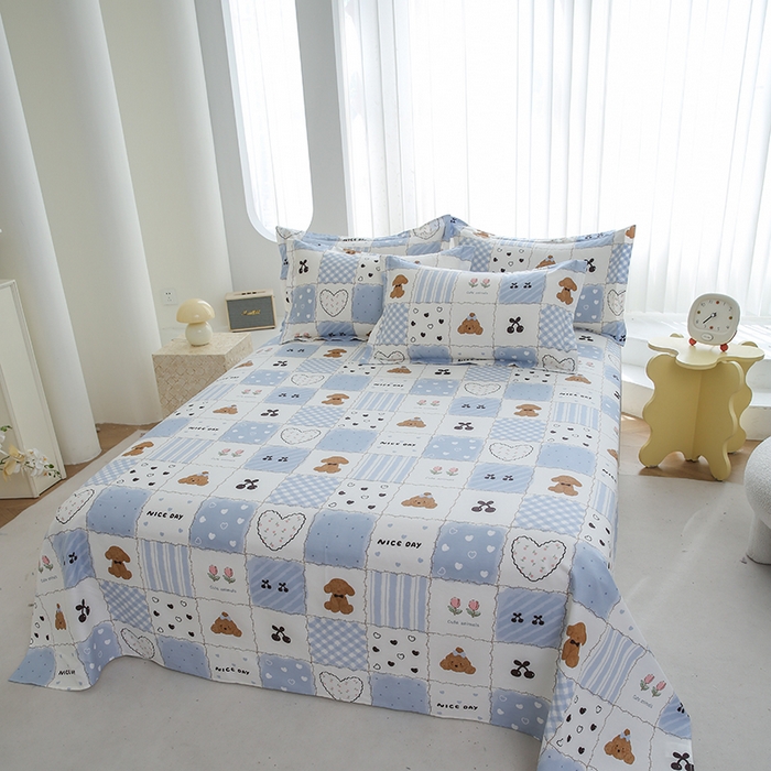 91家纺网 家纺一手货源 找家纺 优家居 2025新款纯棉13370床单单件印花100%全棉纯棉加厚大学生宿舍三件套 兰黛小熊