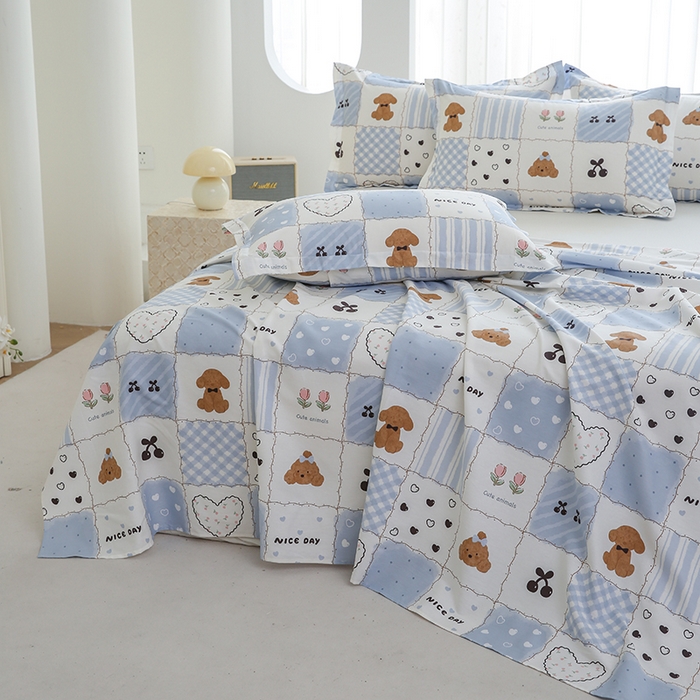 91家纺网 家纺一手货源 找家纺 优家居 2025新款纯棉13370床单单件印花100%全棉纯棉加厚大学生宿舍三件套 兰黛小熊