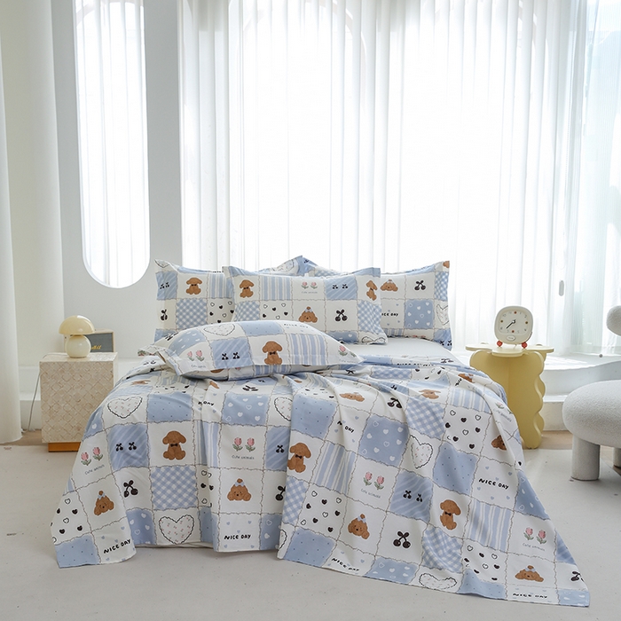 91家纺网 家纺一手货源 找家纺 优家居 2025新款纯棉13370床单单件印花100%全棉纯棉加厚大学生宿舍三件套 兰黛小熊