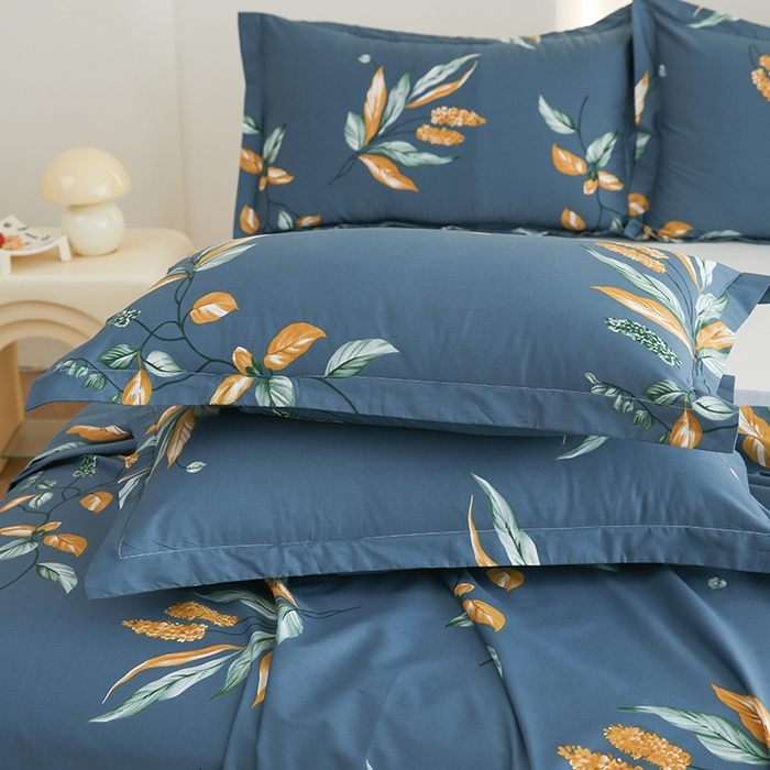 91家纺网 家纺一手货源 找家纺 优家居 2025新款纯棉13370床单单件印花100%全棉纯棉加厚大学生宿舍三件套 蓝韵叶影