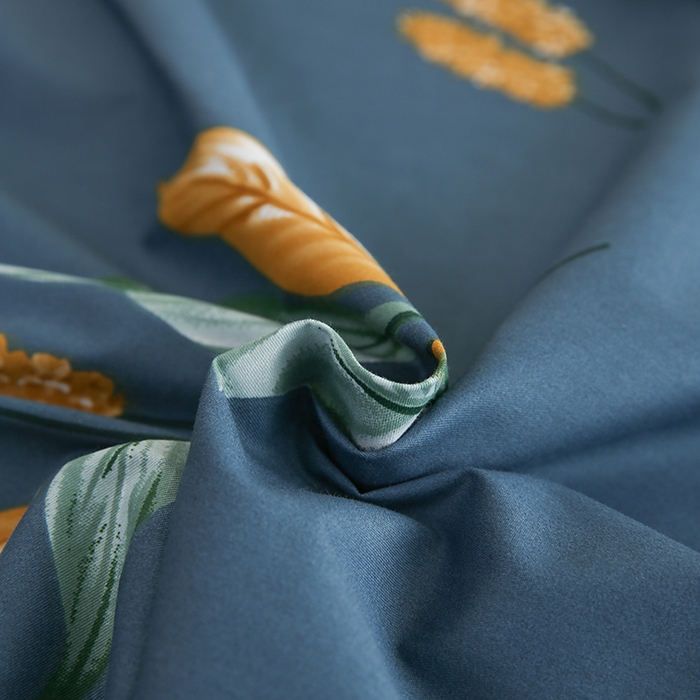 91家纺网 家纺一手货源 找家纺 优家居 2025新款纯棉13370床单单件印花100%全棉纯棉加厚大学生宿舍三件套 蓝韵叶影