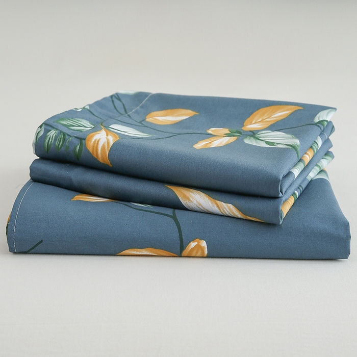 91家纺网 家纺一手货源 找家纺 优家居 2025新款纯棉13370床单单件印花100%全棉纯棉加厚大学生宿舍三件套 蓝韵叶影