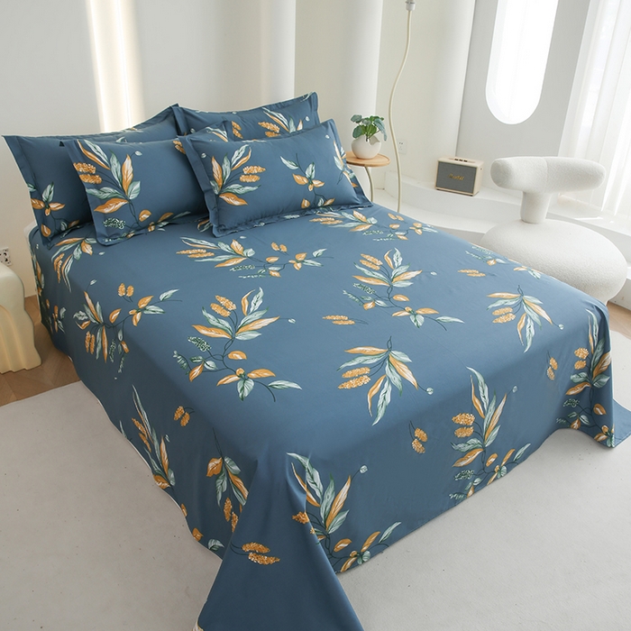 91家纺网 家纺一手货源 找家纺 优家居 2025新款纯棉13370床单单件印花100%全棉纯棉加厚大学生宿舍三件套 蓝韵叶影