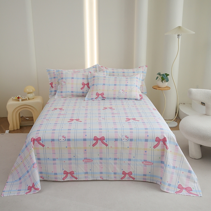 91家纺网 家纺一手货源 找家纺 优家居 2025新款纯棉13370床单单件印花100%全棉纯棉加厚大学生宿舍三件套 奶香猫咪