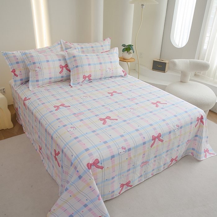 91家纺网 家纺一手货源 找家纺 优家居 2025新款纯棉13370床单单件印花100%全棉纯棉加厚大学生宿舍三件套 奶香猫咪