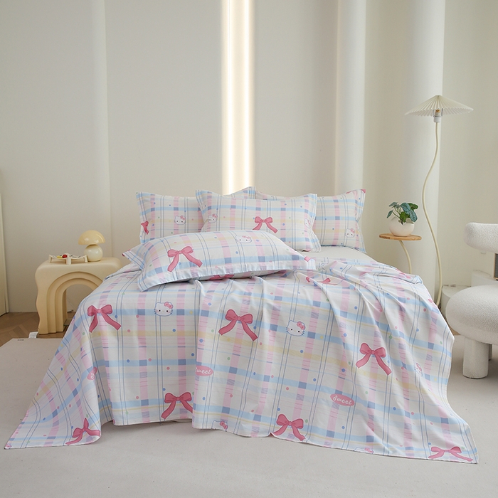 91家纺网 家纺一手货源 找家纺 优家居 2025新款纯棉13370床单单件印花100%全棉纯棉加厚大学生宿舍三件套 奶香猫咪