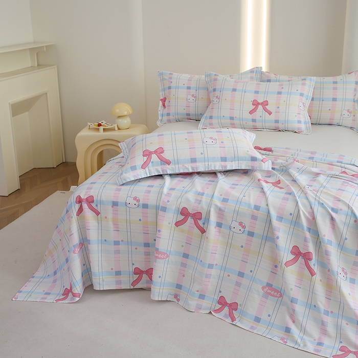 91家纺网 家纺一手货源 找家纺 优家居 2025新款纯棉13370床单单件印花100%全棉纯棉加厚大学生宿舍三件套 奶香猫咪