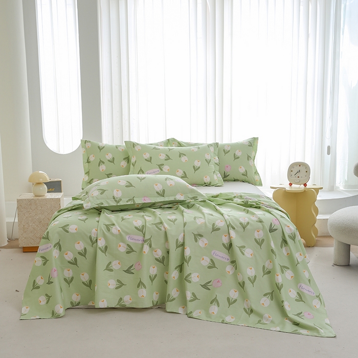 91家纺网 家纺一手货源 找家纺 优家居 2025新款纯棉13370床单单件印花100%全棉纯棉加厚大学生宿舍三件套 暖阳朵