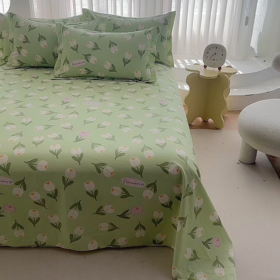 91家纺网 家纺一手货源 找家纺 优家居 2025新款纯棉13370床单单件印花100%全棉纯棉加厚大学生宿舍三件套 暖阳朵