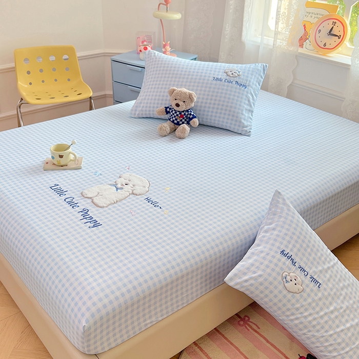 91家纺网 家纺一手货源 找家纺 （总）梦舒羽 2025春夏新款兔毛贴布绣卡通ins风水洗棉床笠学生宿舍床罩床垫保护垫三件套（带买家秀）