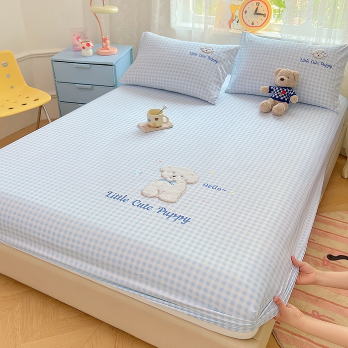 91家纺网 家纺一手货源 找家纺 （总）梦舒羽 2025春夏新款兔毛贴布绣卡通ins风水洗棉床笠学生宿舍床罩床垫保护垫三件套（带买家秀）