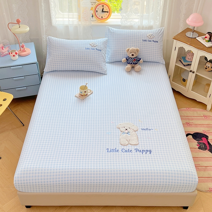 91家纺网 家纺一手货源 找家纺 （总）梦舒羽 2025春夏新款兔毛贴布绣卡通ins风水洗棉床笠学生宿舍床罩床垫保护垫三件套（带买家秀）