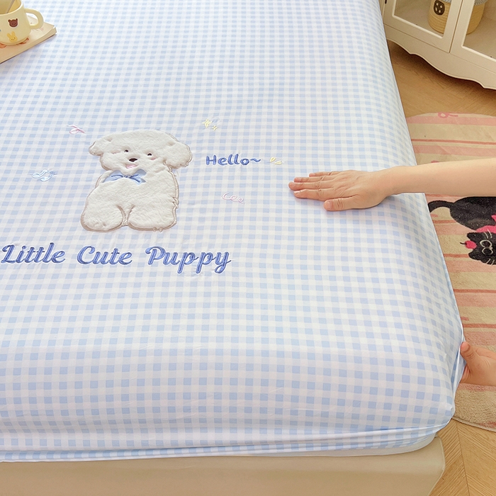 91家纺网 家纺一手货源 找家纺 （总）梦舒羽 2025春夏新款兔毛贴布绣卡通ins风水洗棉床笠学生宿舍床罩床垫保护垫三件套（带买家秀）